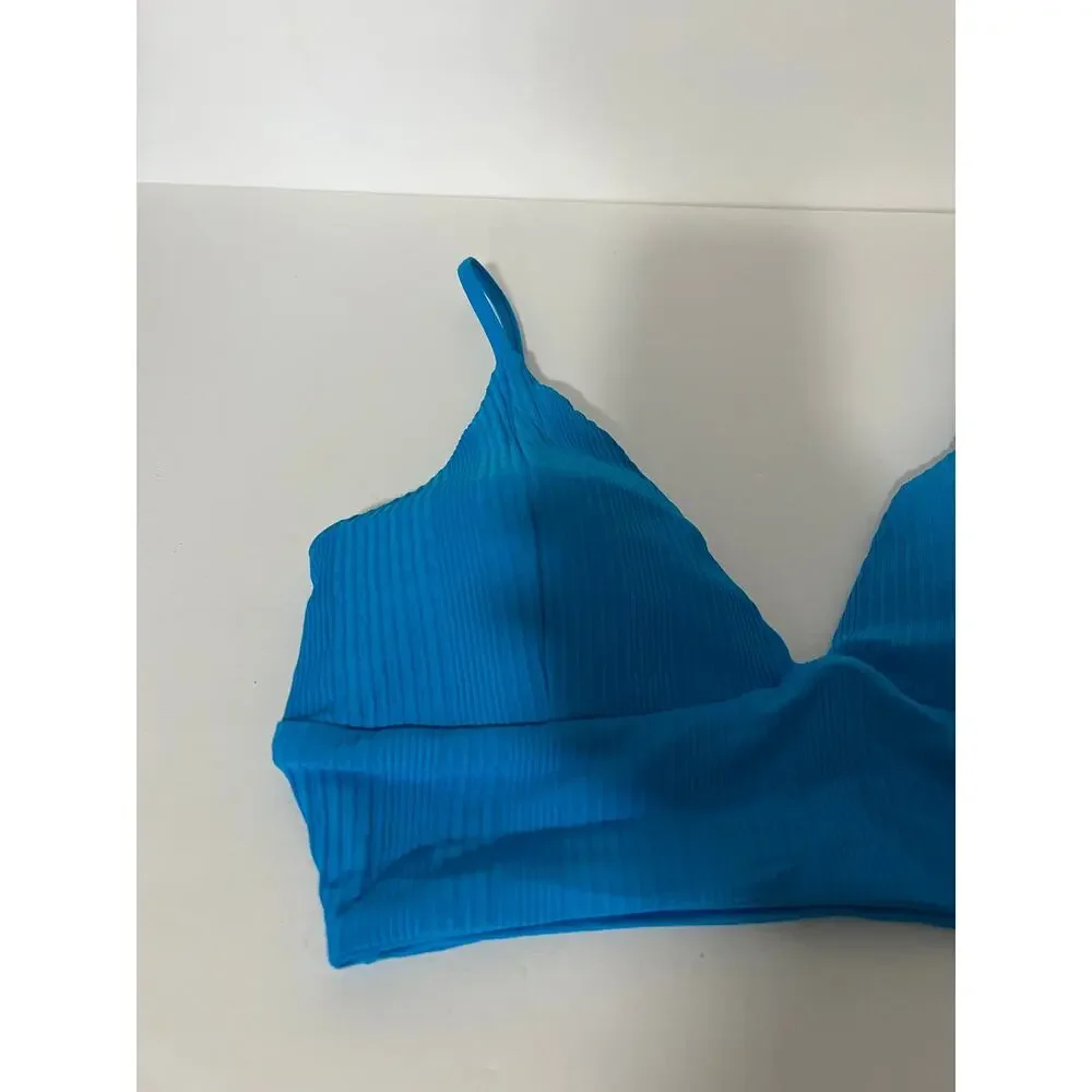 NWT L*Space Women's Ribbed Pointelle Winnie Bikini Swim Top Electric Blue Size L